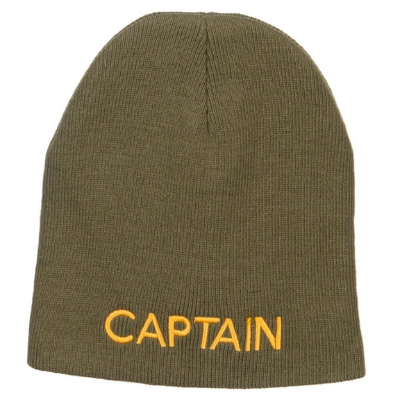 Captain Embroidered Short Beanie - Olive OSFM