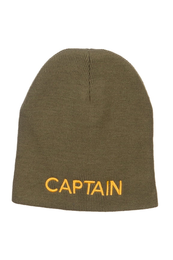 Captain Embroidered Short Beanie - Olive OSFM