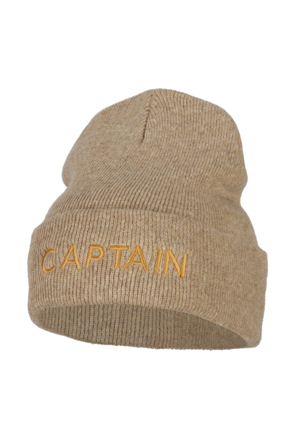 Captain Embroidered Stretch ECO Cotton Long Beanie - Beige XL-3XL