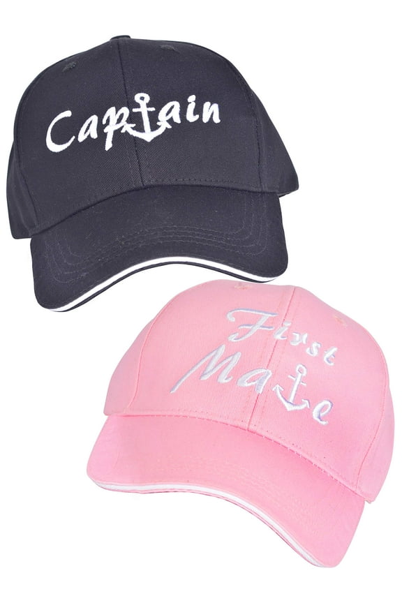 Captain & First Mate Hats| Baseball Caps Pack Of 2| Nautical Marine Sailor Hats Black And