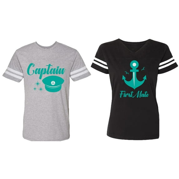 Captain First Mate Matching Couple Cotton Jerseys (Men Heather / Women Black) (Men M / Women L)