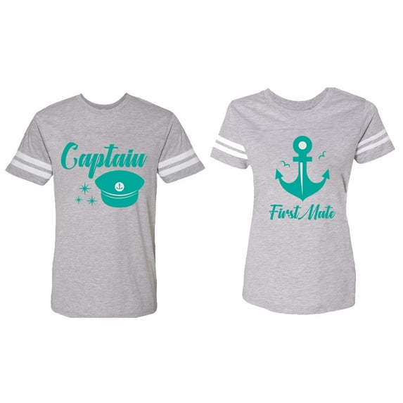 Captain First Mate Matching Couple Cotton Jerseys (Men Heather / Women Heather) (Men L / Women M)