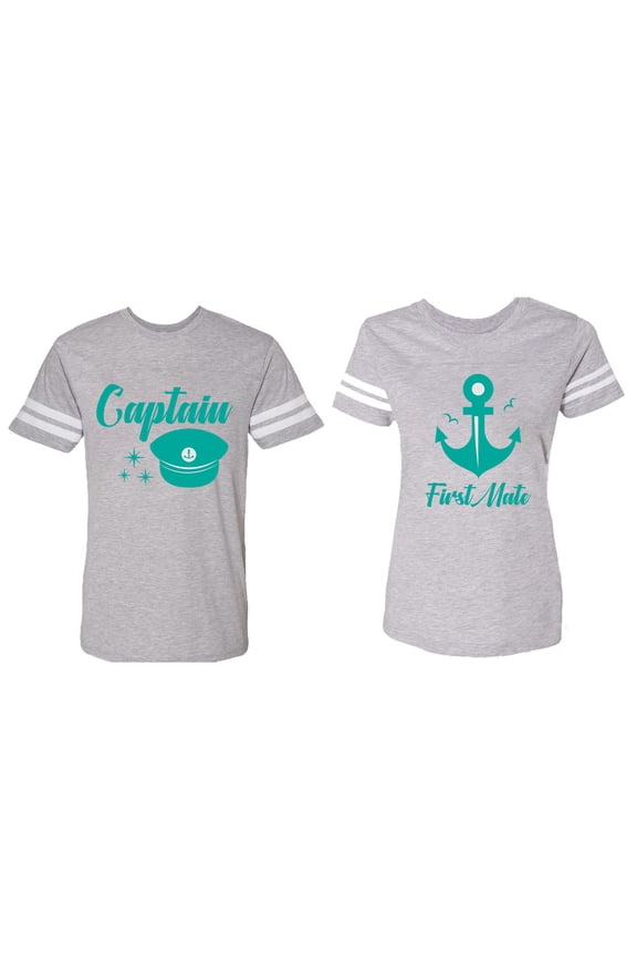 Captain First Mate Matching Couple Cotton Jerseys (Men Heather / Women Heather) (Men M / Women M)