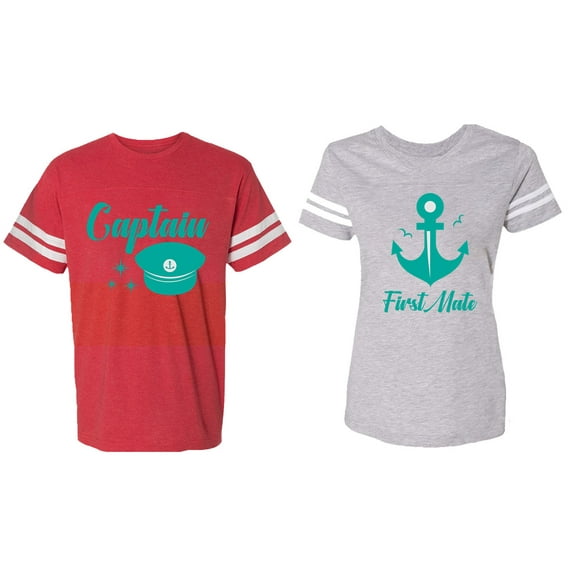 Captain First Mate Matching Couple Cotton Jerseys (Men Red / Women Heather) (Men L / Women XXL)
