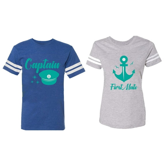 Captain First Mate Matching Couple Cotton Jerseys (Men Royal / Women Heather) (Men XL / Women XL)