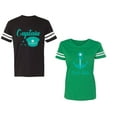 thumbnail image 1 of Captain First Mate Unisex Couple Matching Cotton Jersey style T-Shirt Contrasting stripes on sleeves (Men Black / Women Green) (Men XL / Women XXL), 1 of 3