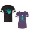 thumbnail image 1 of Captain First Mate Unisex Couple Matching Cotton Jersey style T-Shirt Contrasting stripes on sleeves (Men Black / Women Purple) (Men XL / Women XL), 1 of 3