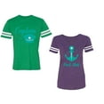 thumbnail image 1 of Captain First Mate Unisex Couple Matching Cotton Jersey style T-Shirt Contrasting stripes on sleeves (Men Green / Women Red) (Men XL / Women XXL), 1 of 3