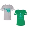 thumbnail image 1 of Captain First Mate Unisex Couple Matching Cotton Jersey style T-Shirt Contrasting stripes on sleeves (Men Heather / Women Green) (Men XL / Women XXL), 1 of 3