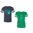 thumbnail image 1 of Captain First Mate Unisex Couple Matching Cotton Jersey style T-Shirt Contrasting stripes on sleeves (Men Navy / Women Green) (Men XL / Women XL), 1 of 3