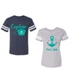 thumbnail image 1 of Captain First Mate Unisex Couple Matching Cotton Jersey style T-Shirt Contrasting stripes on sleeves (Men Navy / Women Heather) (Men S / Women S), 1 of 3