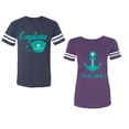 thumbnail image 1 of Captain First Mate Unisex Couple Matching Cotton Jersey style T-Shirt Contrasting stripes on sleeves (Men Navy / Women Purple) (Men L / Women L), 1 of 3