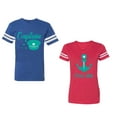 thumbnail image 1 of Captain First Mate Unisex Couple Matching Cotton Jersey style T-Shirt Contrasting stripes on sleeves (Men Royal / Women Red) (Men S / Women L), 1 of 3