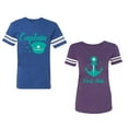 thumbnail image 1 of Captain First Mate Unisex Couple Matching Cotton Jersey style T-Shirt Contrasting stripes on sleeves (Men Royal / Women Purple) (Men XXXL / Women XXL), 1 of 3