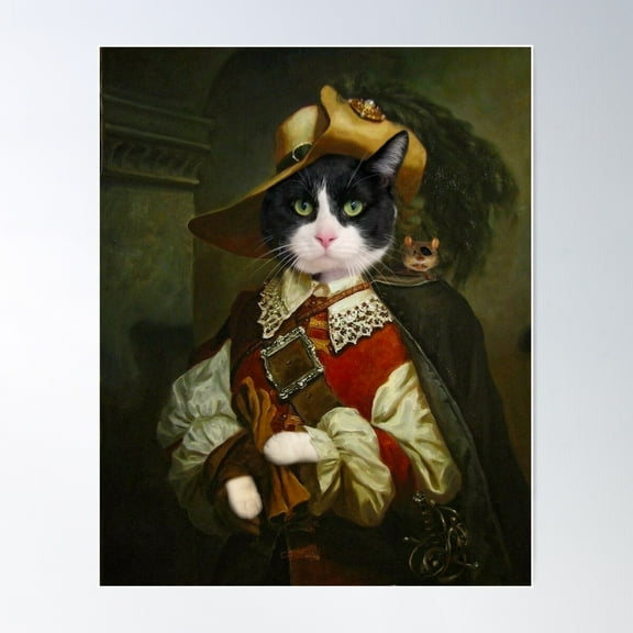 Captain Handsome - Tuxedo Cat Poster Wall Art, Modern Wall Decor For Living Room Bedroom, 8x12 UNFRAMED