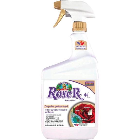 Captain Jack's Rose Rx 4-in-1 Insect & Disease Control, 32 oz Ready-to-Use Spray Neem Oil for Organic Gardening