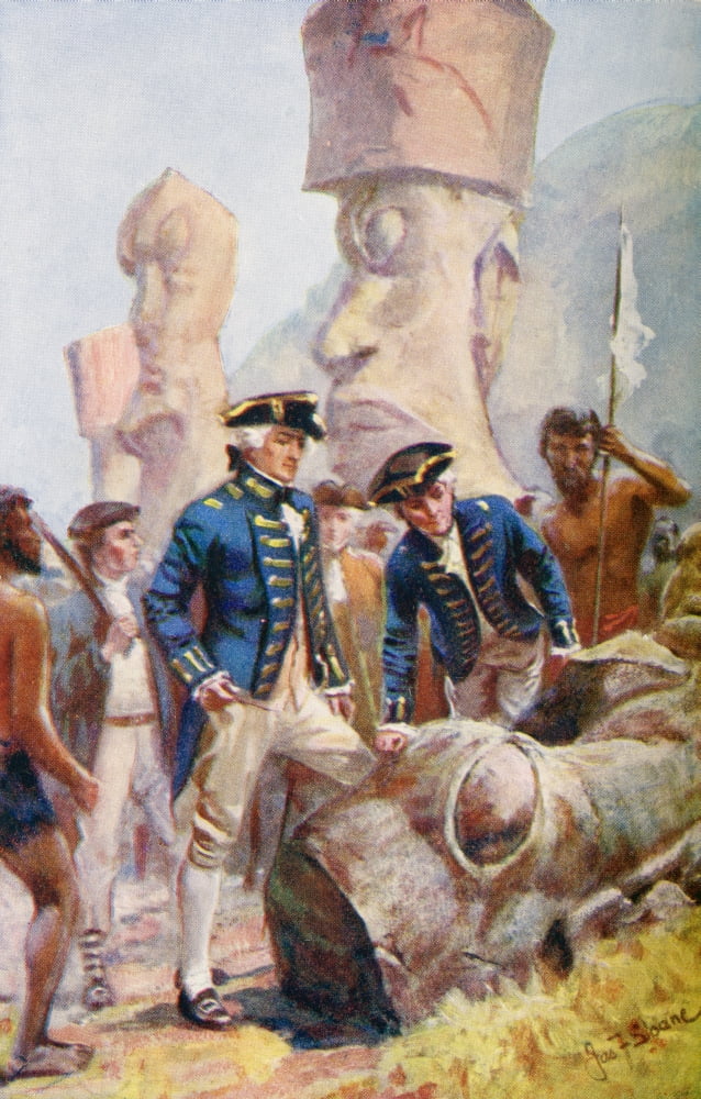 Captain James Cook Examining The Statues On Easter Island From The Life And Voyages Of Captain James Cook By CG Cash Published Circa 1910 Canvas Art - Ken Welsh Design Pics (22 x 36)