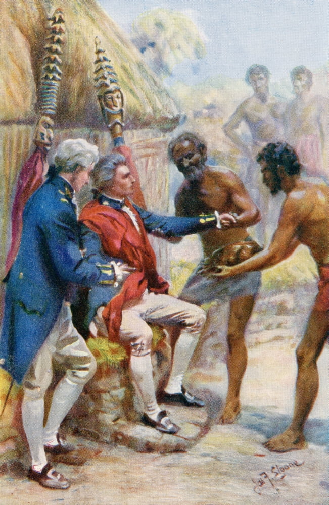 Captain James Cook Received By The Natives Of Hawaii From The Life And Voyages Of Captain James Cook By CG Cash Published Circa 1910 Canvas Art - Ken Welsh Design Pics (22 x 36)