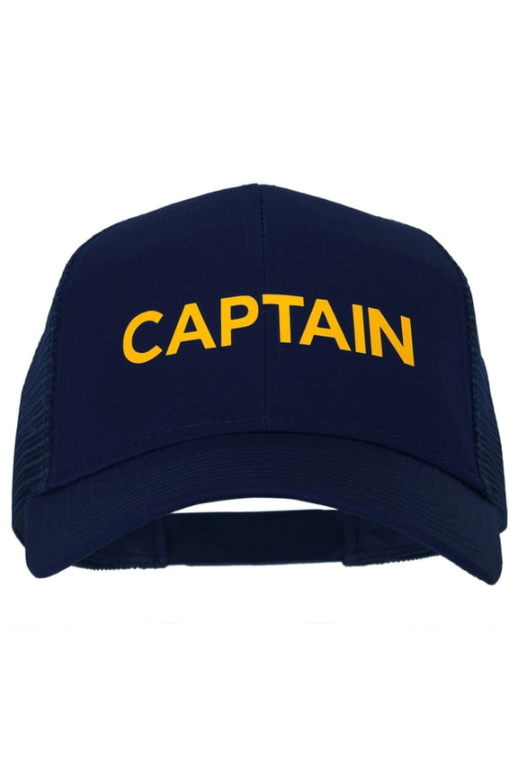 Captain Letter Design Heat Transfer Solid Cotton Mesh Pro Style Cap - Navy OSFM