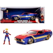 1973 Ford Mustang Mach 1 with Captain Marvel Diecast Figurine "Avengers" "Marvel" Series 1 24 Diecast Model Car by Jada