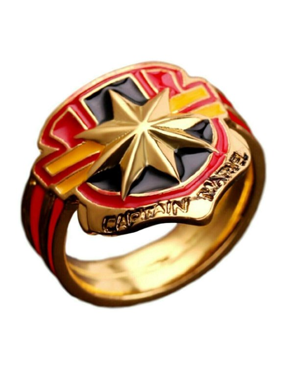 Captain Marvel Logo Goldtone Stainless Steel Band Ring Size 12