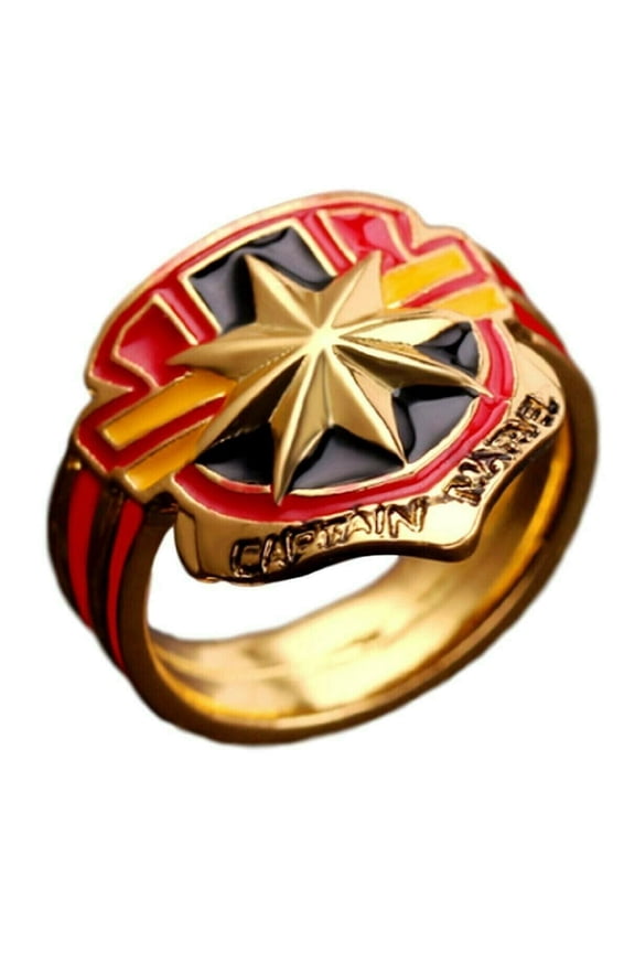 Captain Marvel Logo Goldtone Stainless Steel Band Ring Size 8