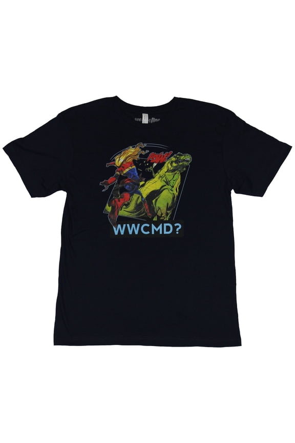 Captain Marvel (Marvel Comics) Mens T-Shirt -  WWCMD? Dino Punching Acton Image (Medium)