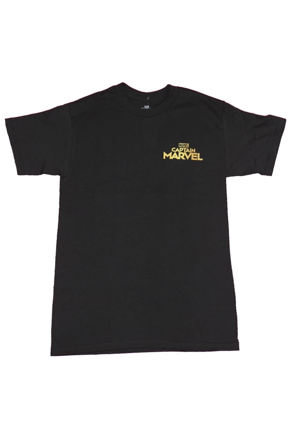 Captain Marvel Mens T-Shirt - Colorful Spacy Name Image on Back (Medium)