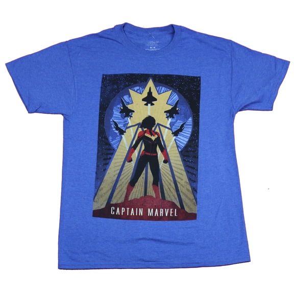 Captain Marvel Mens T-Shirt - Silhouette With Stylized Jet Filled Background (2X-Large)