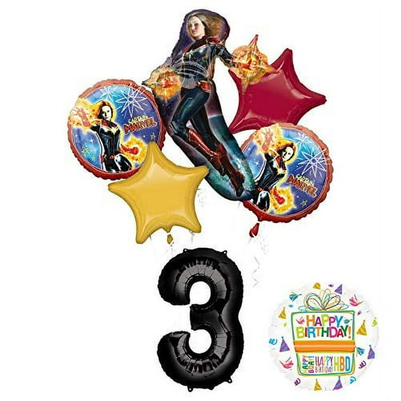 Captain Marvel Party Supplies 3rd Birthday Balloon Bouquet Decorations