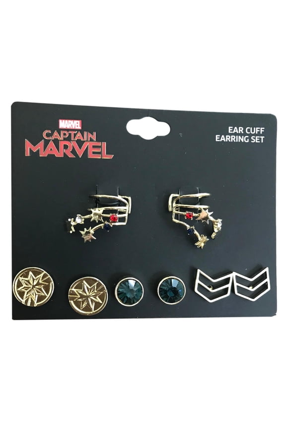Captain Marvel Stud Earrings Set with Ear Cuff