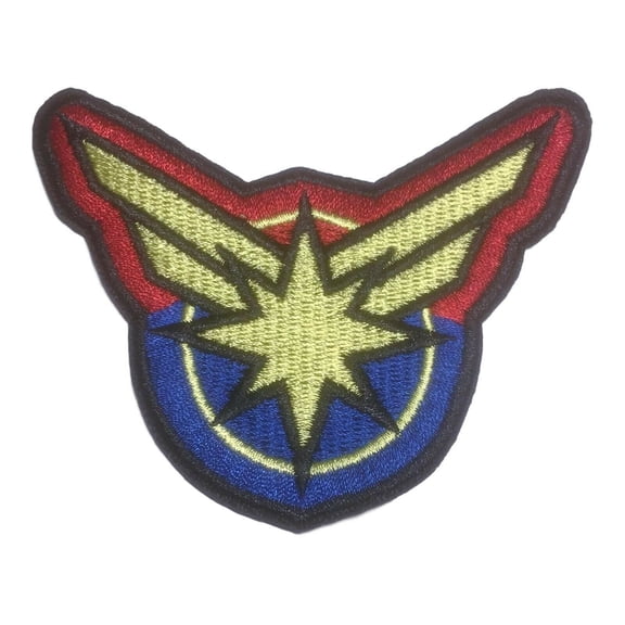 Captain Marvel Superhero Cut Out Logo 2.5 Inches Tall Embroidered Iron on Patch