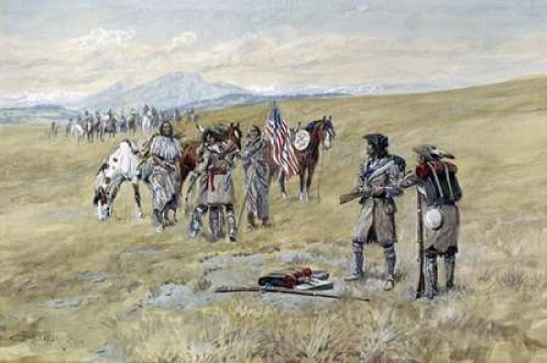 Captain Meriwether Lewis Meeting The Shoshones Canvas Art - Charles M Russell (24 x 36)