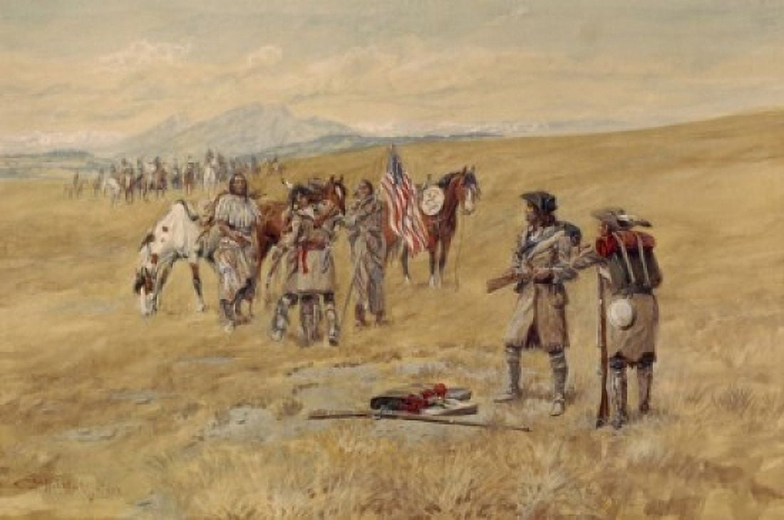 Captain Meriwether Lewis Meeting the Shoshones Charles Marion Russell (1865-1926American) Canvas Art - Charles Marion Russell (18 x 24)