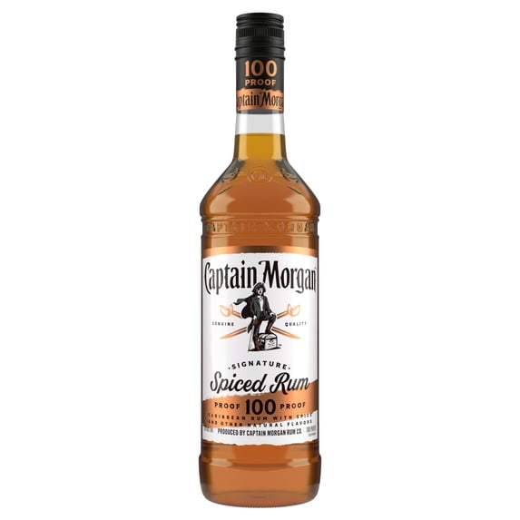 Captain Morgan 100 Proof Spiced Rum, 750 ml Glass Bottle, 50% ABV