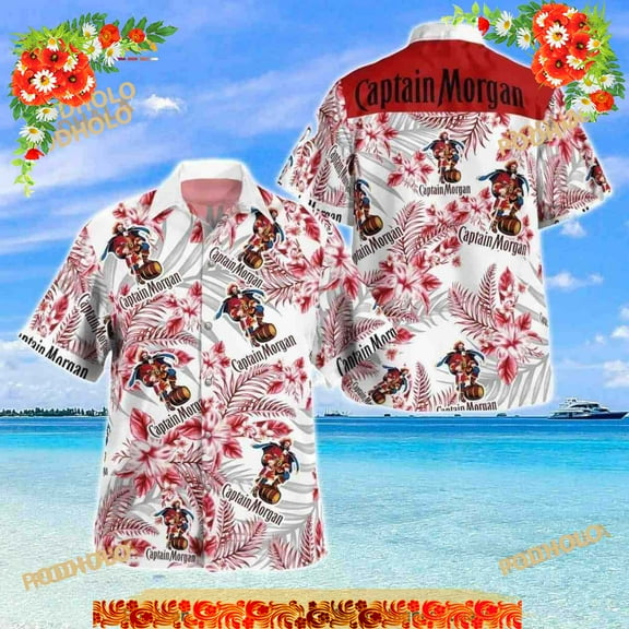 Captain Morgan Hawaiian Shirt, Flower Pattern Best Beach Gift