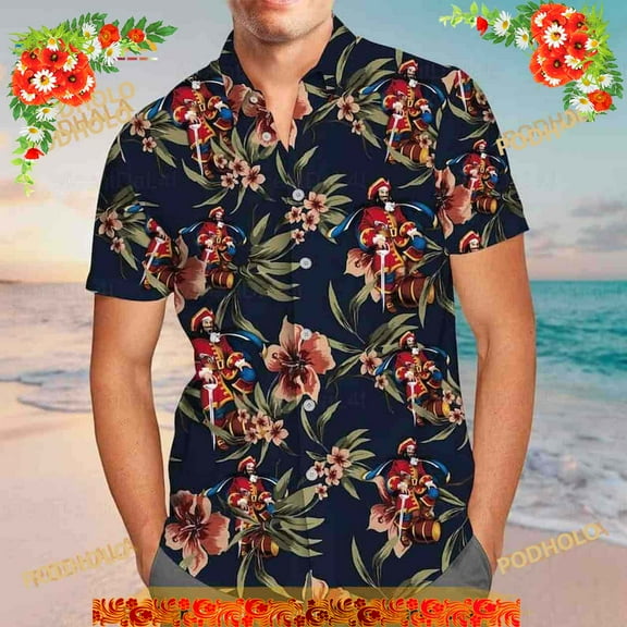 Captain Morgan Hawaiian Shirt, Hibiscus Flower Pattern Best Beach Gift