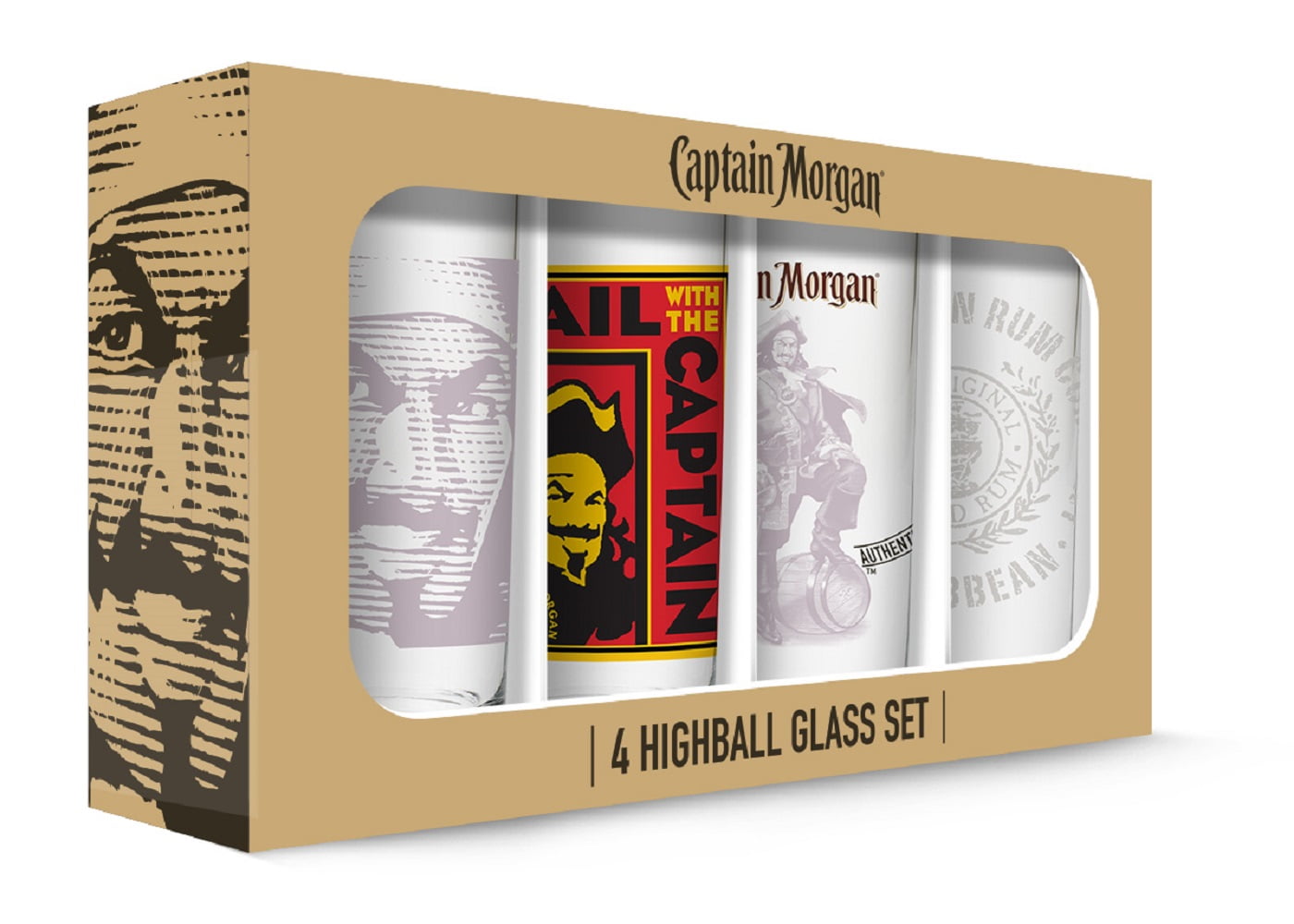 Captain Morgan Rum Official Bar Crew Gear 15 oz High Ball Glass Set Of 4!