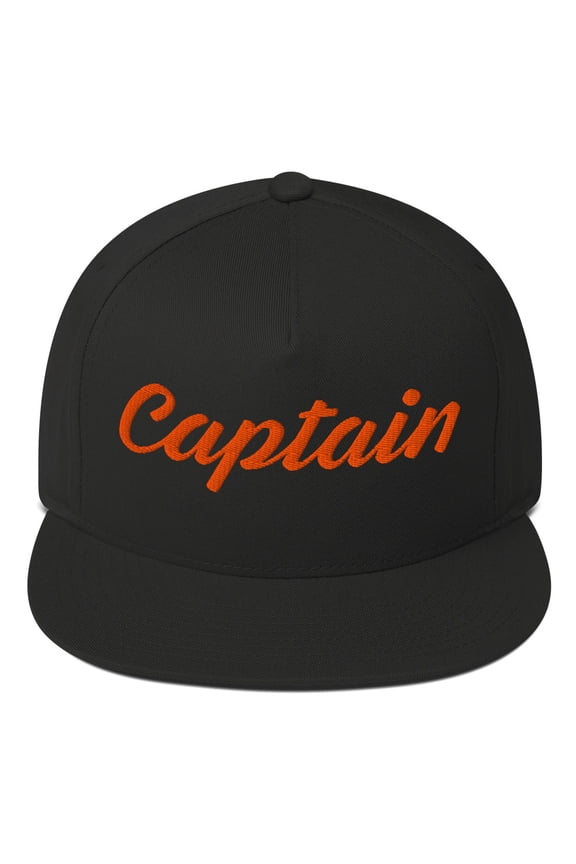 Captain Nautical Sailboat Flat Bill Cap (Black)