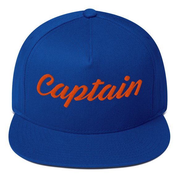 Captain Nautical Sailboat Flat Bill Cap (Royal Blue)