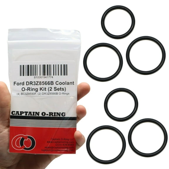 Captain O-Ring Replacement BC3Z8590F, DR3Z8566B O-Rings for Ford 5.0L Engine Radiator Hose and T-Pipe Coolant Leak 2 Sets, 6 O-Rings