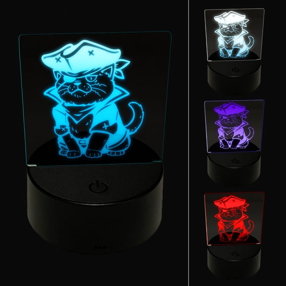Captain Pirate Cat LED Night Light Sign 3D Illusion Desk Nightstand Lamp