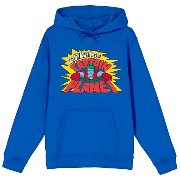 Captain Planet Logo Long Sleeve Royal Blue Adult Hooded Sweatshirt-XL