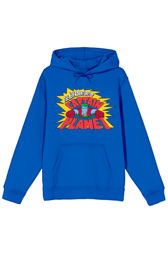 Captain Planet Logo Long Sleeve Royal Blue Adult Hooded Sweatshirt-XL
