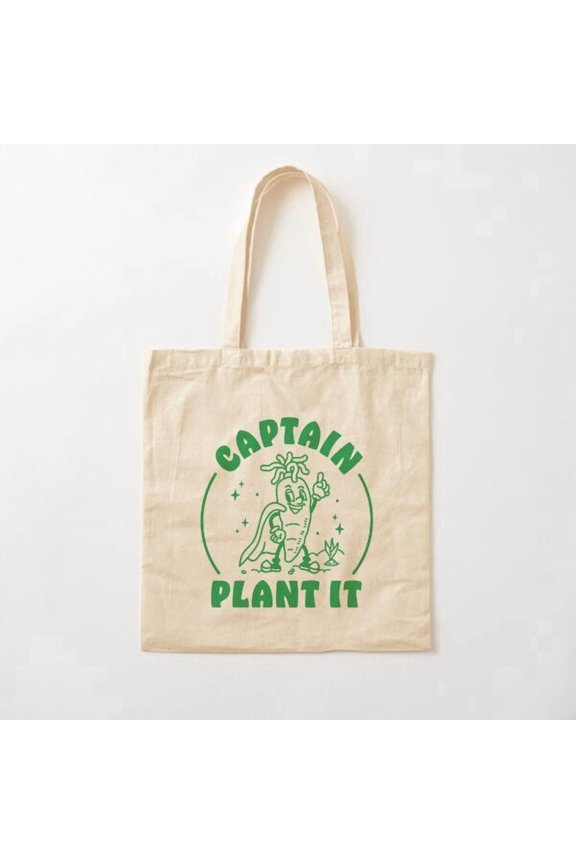 Captain Plant It Canvas Tote Bags, Reusable Shopping Bag