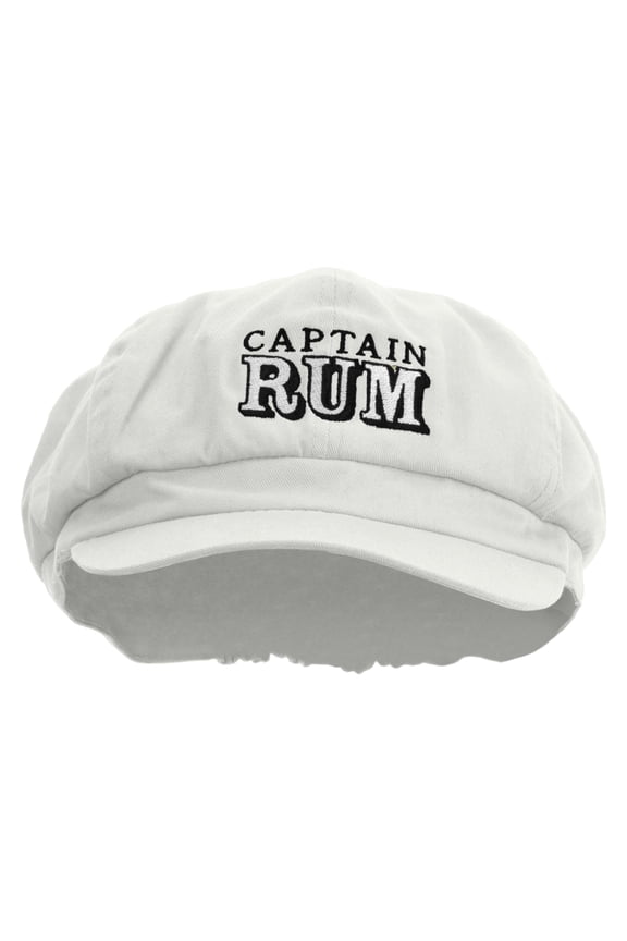 Captain Rum Embroidered Cotton Elastic Big Size Newsboy Cap - White XL-2XL
