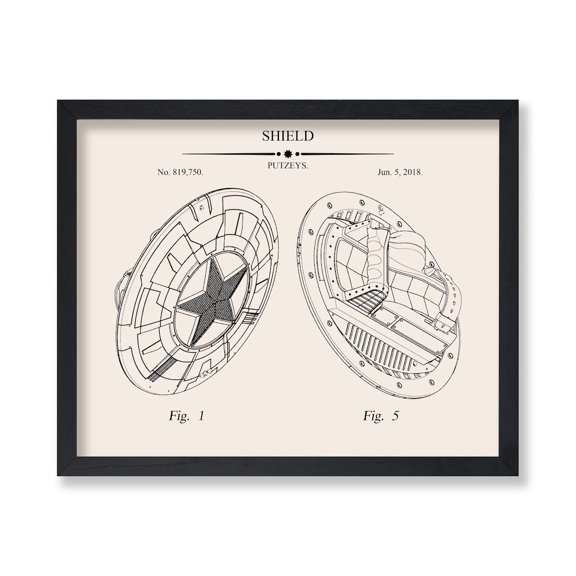 Captain'S Shield Blueprint Print Superhero Patent Poster Comic Book Superhero Art Technical Drawing Wall Design