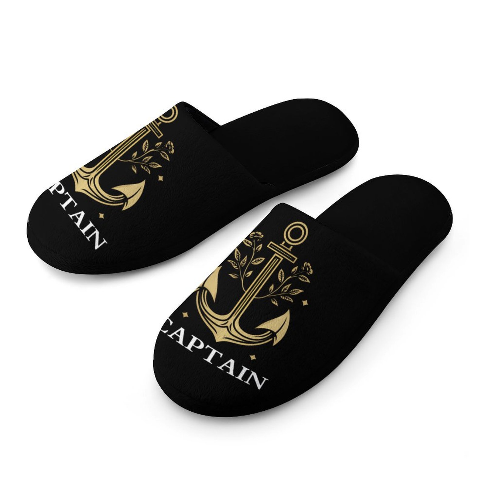 Captain Sailor Anchor Sailing Boating Golden Rose Men's Cotton Slippers Memory Foam Open Back