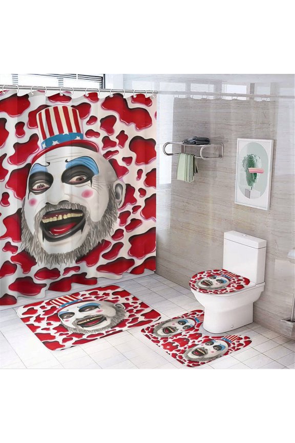 Captain Spaulding 4 Piece Bathroom Set, Shower Curtain Non-Slip Rugs, Toilet Lid Cover And Bath Mat, Durable And Waterproof, for Bathroom Decor Set