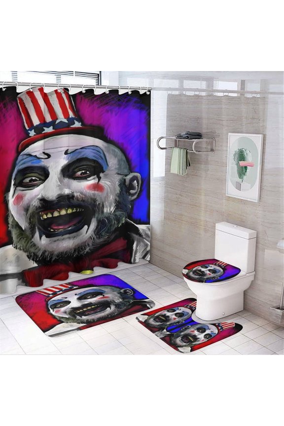 Captain Spaulding 4 Piece Bathroom Set, Shower Curtain Non-Slip Rugs, Toilet Lid Cover And Bath Mat, Durable And Waterproof, for Bathroom Decor Set